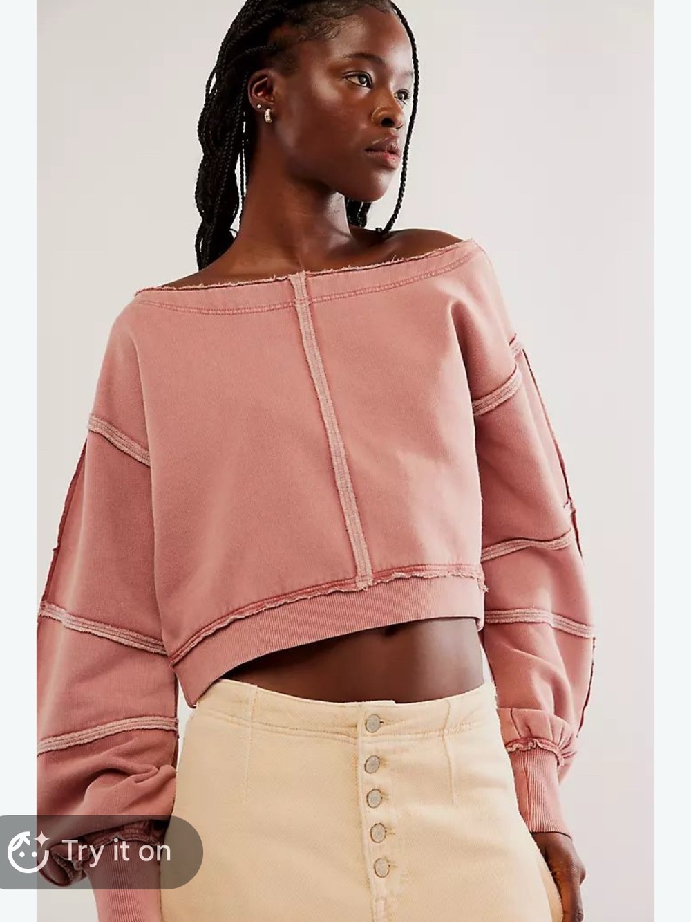 Free People women’s large Cropped Raw-Edge Sweatshirt - Dusty Rose - Camden